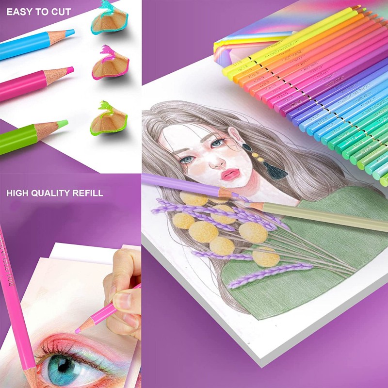 Brutfuner-Crayons de couleur professionnels, macaron, 50 couleurs, crayons  à dessin gras de qualité supérieure, 80 crayons de couleur, fournitures  d'art pour cadeau - AliExpress